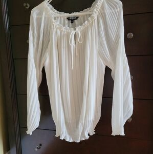 Express long sleeve ruffled blouson, Cream, size S